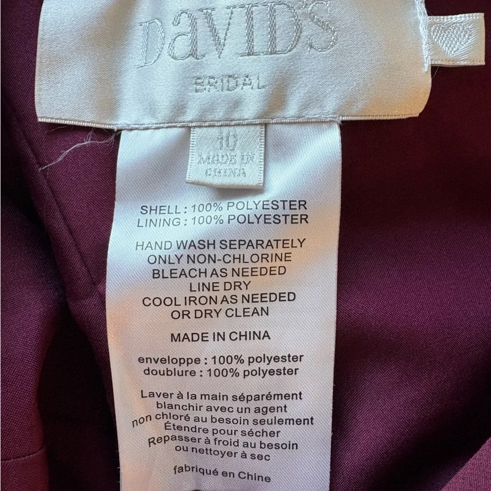 David's Bridal Wine Chiffon One-Shoulder Dress with Cascade Size 10 Formal - Picture 4 of 9